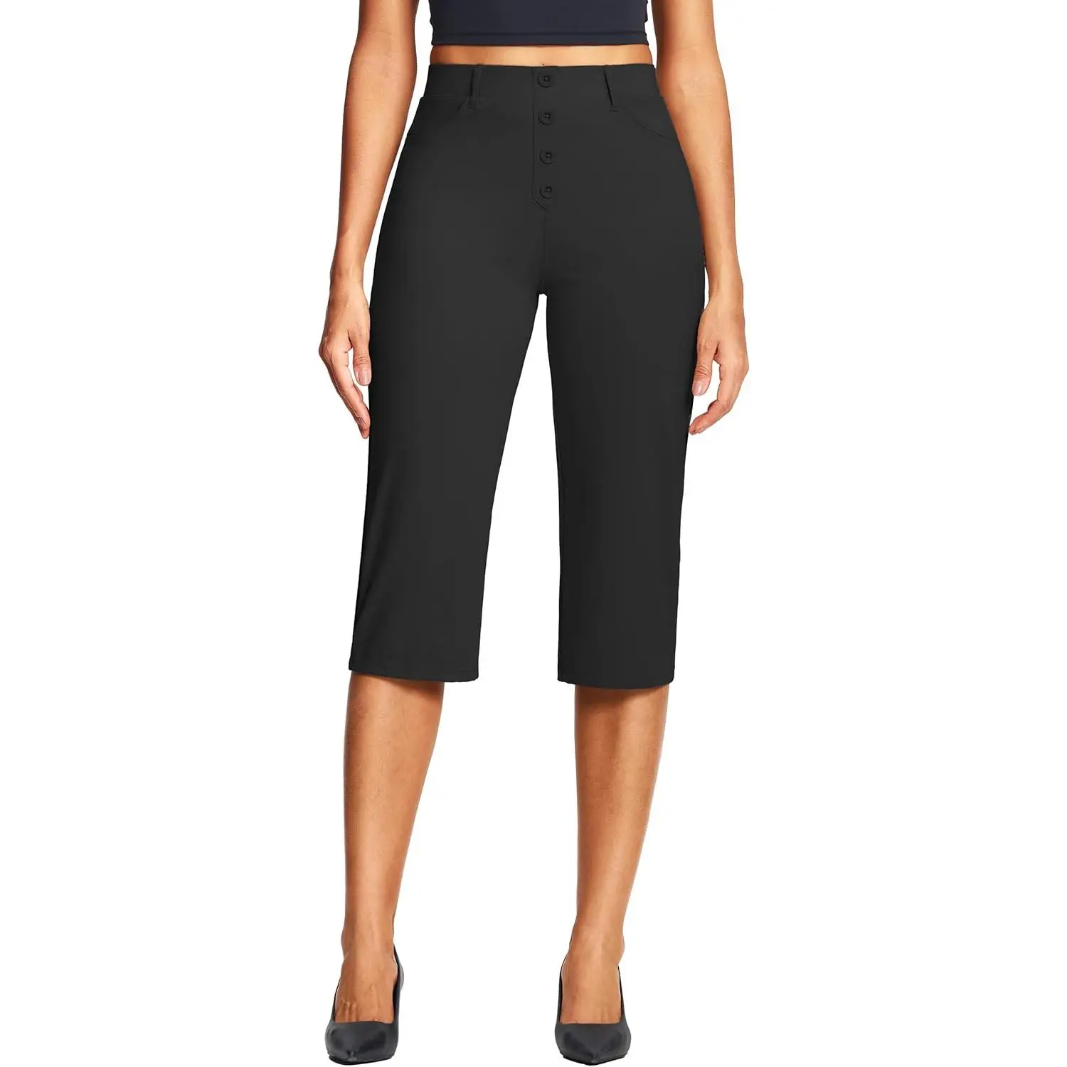 ISEEGZ 18" Women's Casual Capri Pants Slim Fit Stretchy Business Capris Dress Pants with Pockets for Work Lounge Office