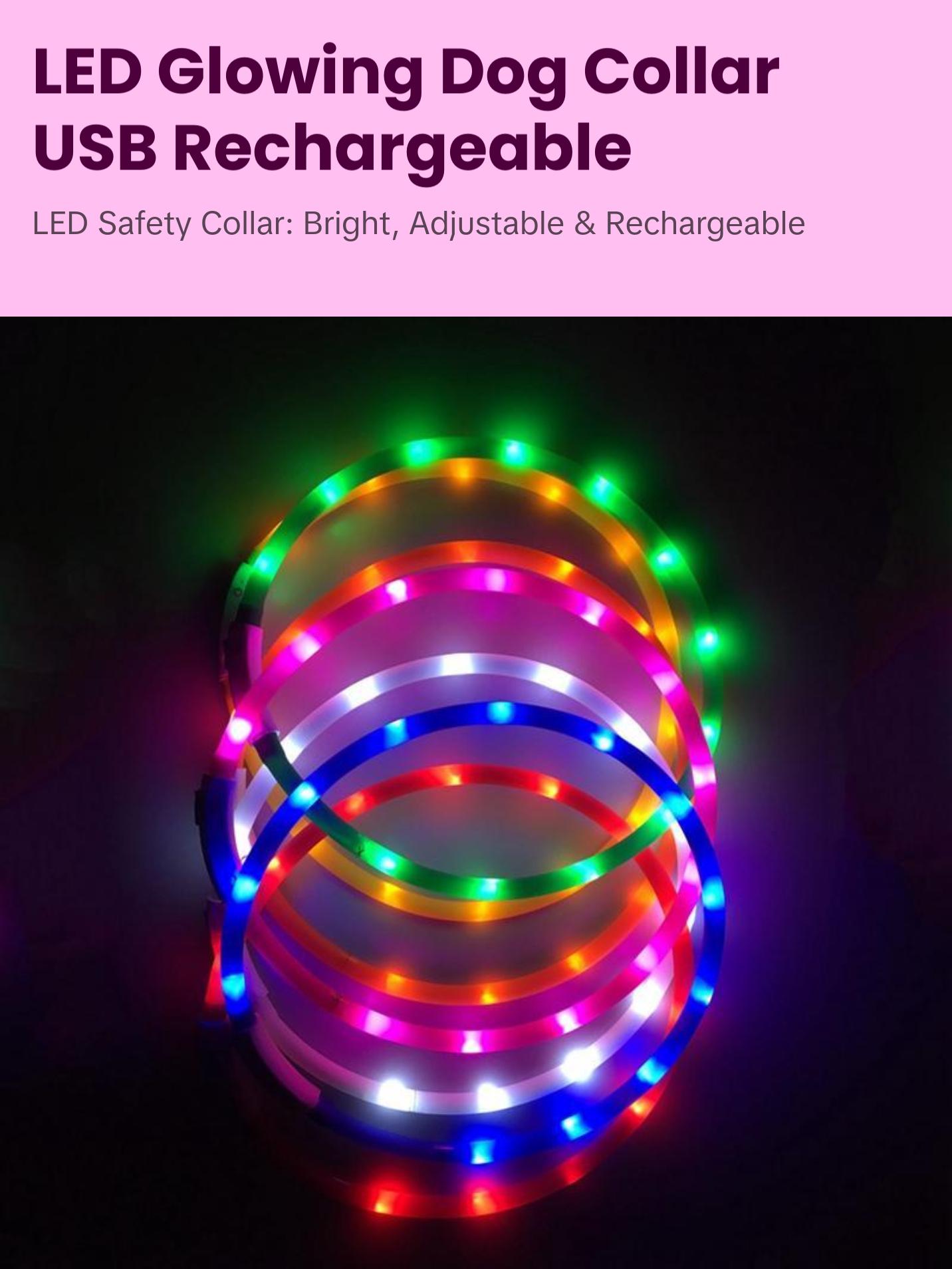 LED Glowing Dog Collar USB Charging Pet Dog Collar Night Luminous Dog Collars Rechargeable Night Safety Flashing Necklace Dog