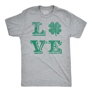 Mens LOVE Lucky Clover T Shirt Saint Patricks Day Shamrock St Patty Top Irish Mens Funny T Shirts Cool Vintage Fashion T-Shirt Gift Classic Menswear Saint Patrick's Day Apparel for Men Funny Vintage Short Light Grey