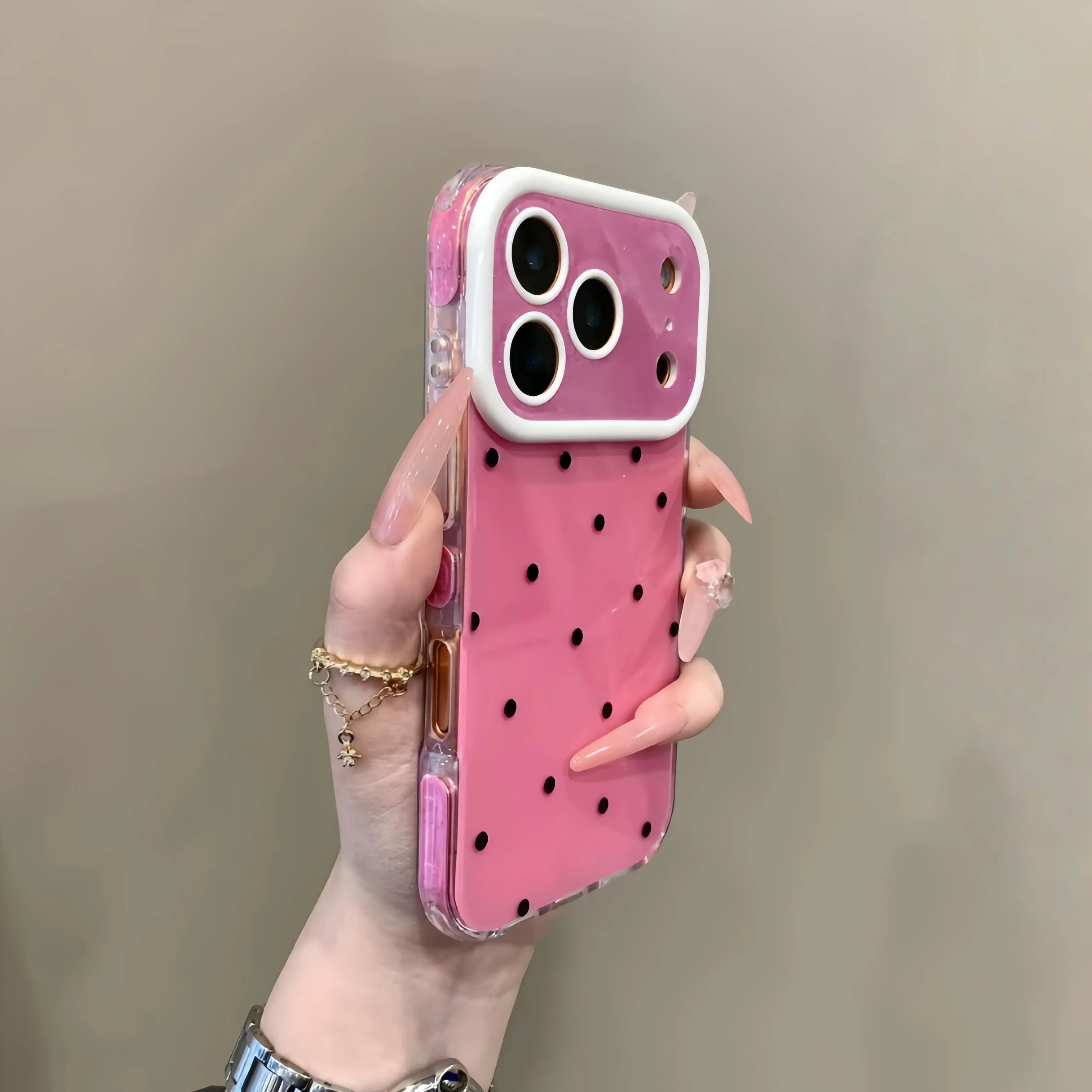 Polka Dot Slim Tough Shockproof Acrylic-Polycarbonate Phone Case with Large Window Protector for iPhone 17 ProMax, 16 Pro, 15, 14 Pro - Full-Protection Anti-Drop Mobile Accessory