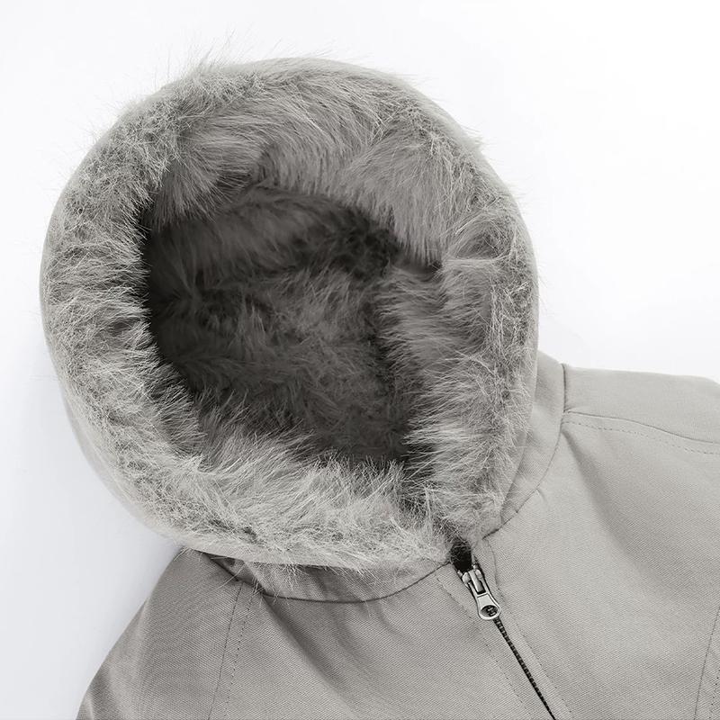 Men's Hooded Faux Fur Collar Jacket Winter Fashion Loose Thick Warm Coat Long Sleeve Menswear parker  coat   Casual Stylish