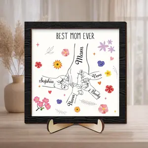 Personalized Family Name Sign, Mom Gift with Kids Name, Mum Mom Mommy Nana Mothers Day Gift, Holding Kids Hands Sign, Birthday Dad Parents Gift