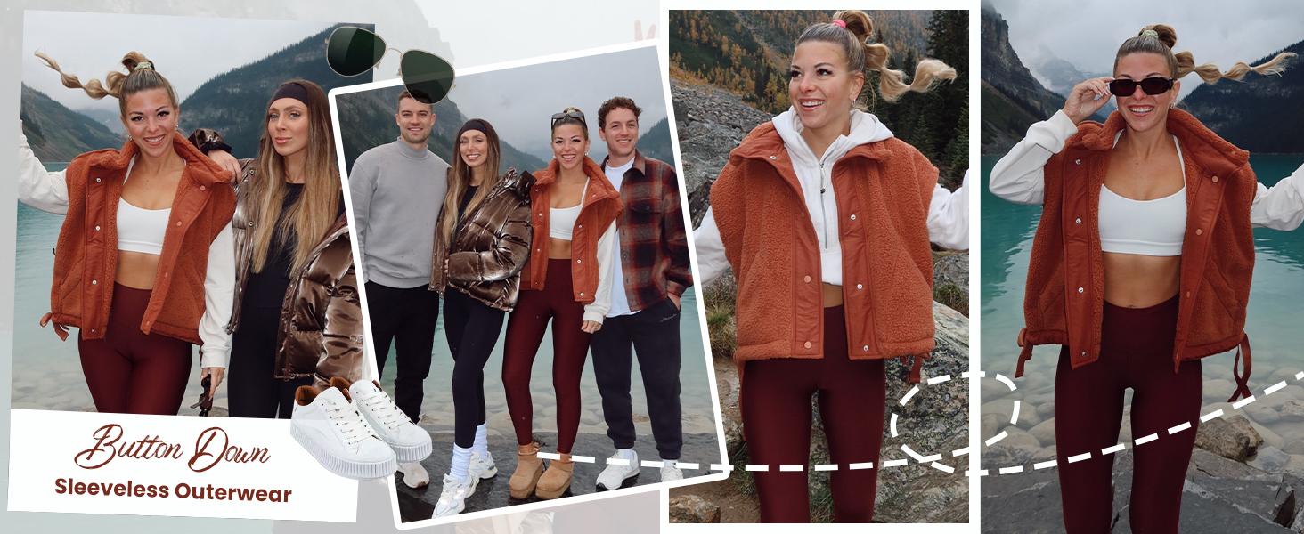 Oversized Sherpa Fleece Vest for Women Cozy Sleeveless Jacket Gilet with Pockets & Button Closure Casual Minimalist Winter Tops fleecevest oversizedfit Women'swear Basic Collared 2026 Spring Springfresh SpringStatements