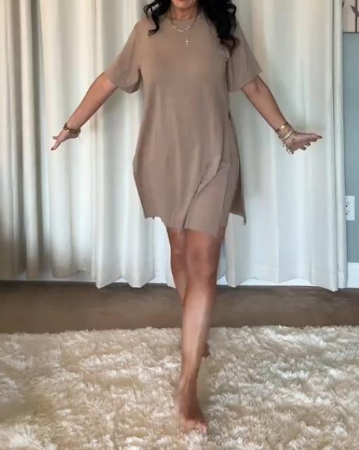 Women Plus Size 2 Piece Outfits  Lady Basic Crewneck Short Sleeve Tunic Tops and Skinny Biker Shorts Sets Tracksuits Casual Soft Womenswear