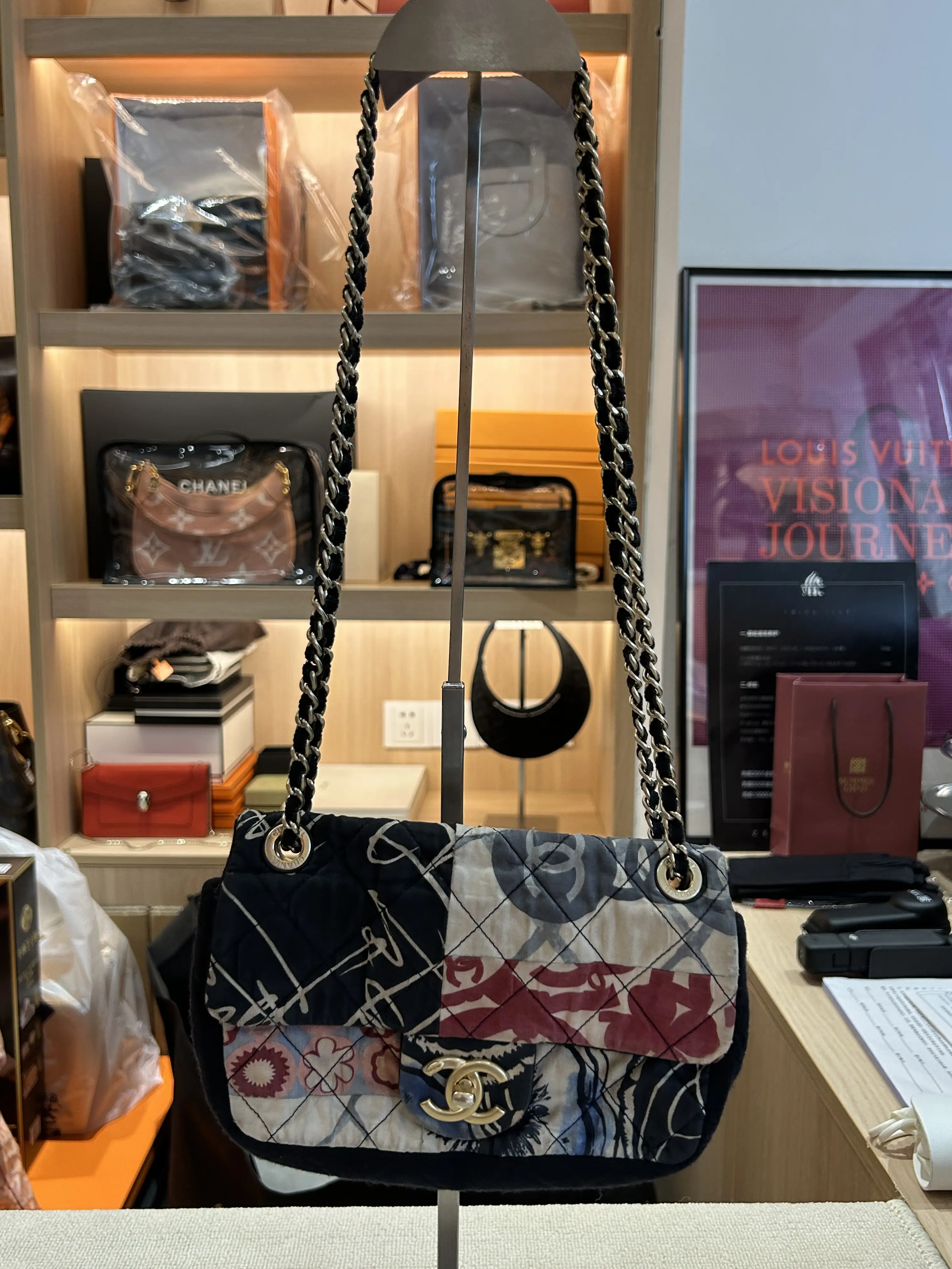 Pre-owned CHANEL Limited Edition Canvas Patchwork and Graffiti Fashionable Flap Bag, Handbag Shoulder Bag, Elegant Shoulder Bag