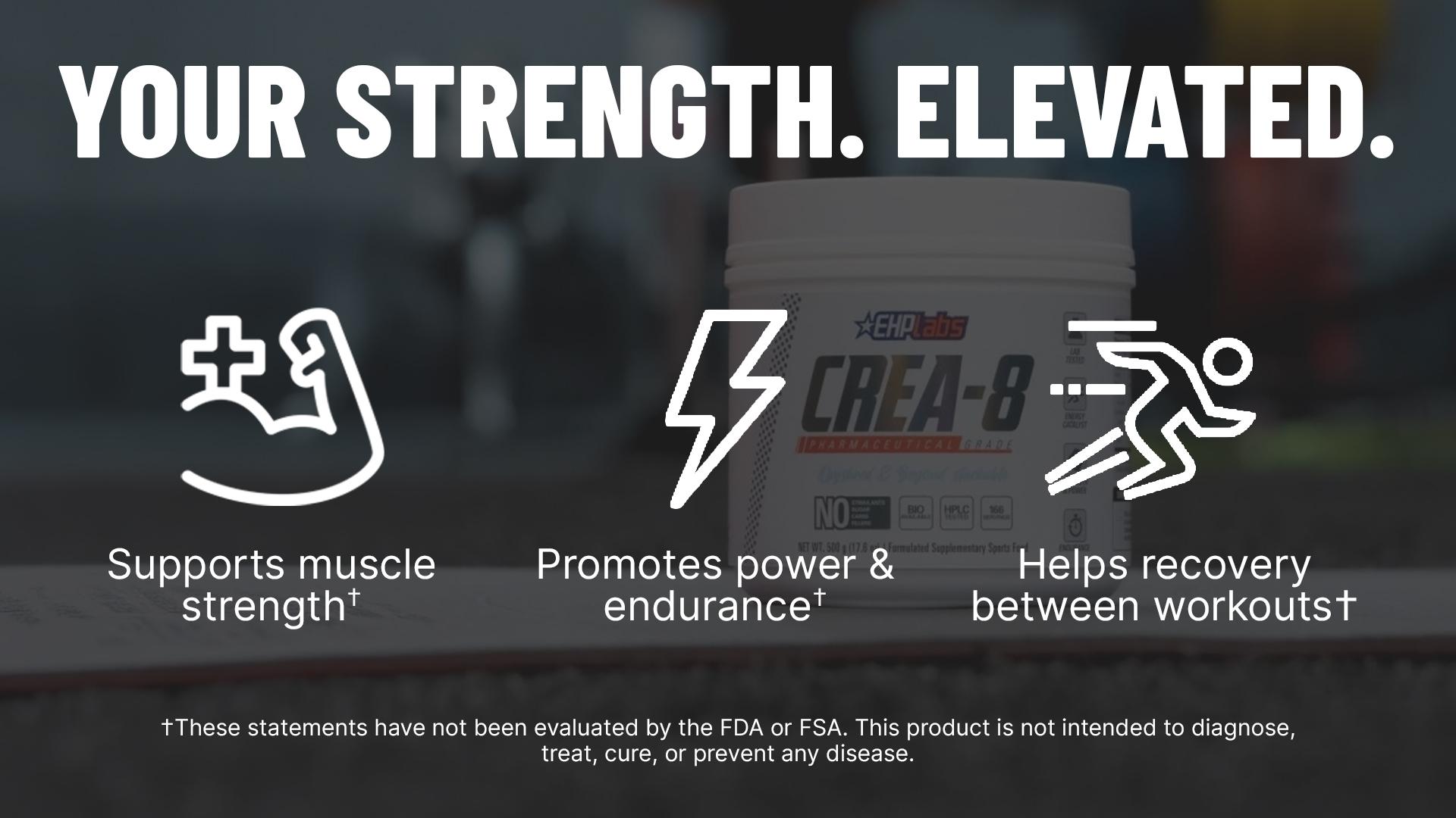 EHPlabs CREA-8 Micronized Creatine Monohydrate Powder - 100% Pure, Unflavored, Vegan-Friendly, 500g & 250g Tub Options for Strength, Endurance, and Recovery - Edible