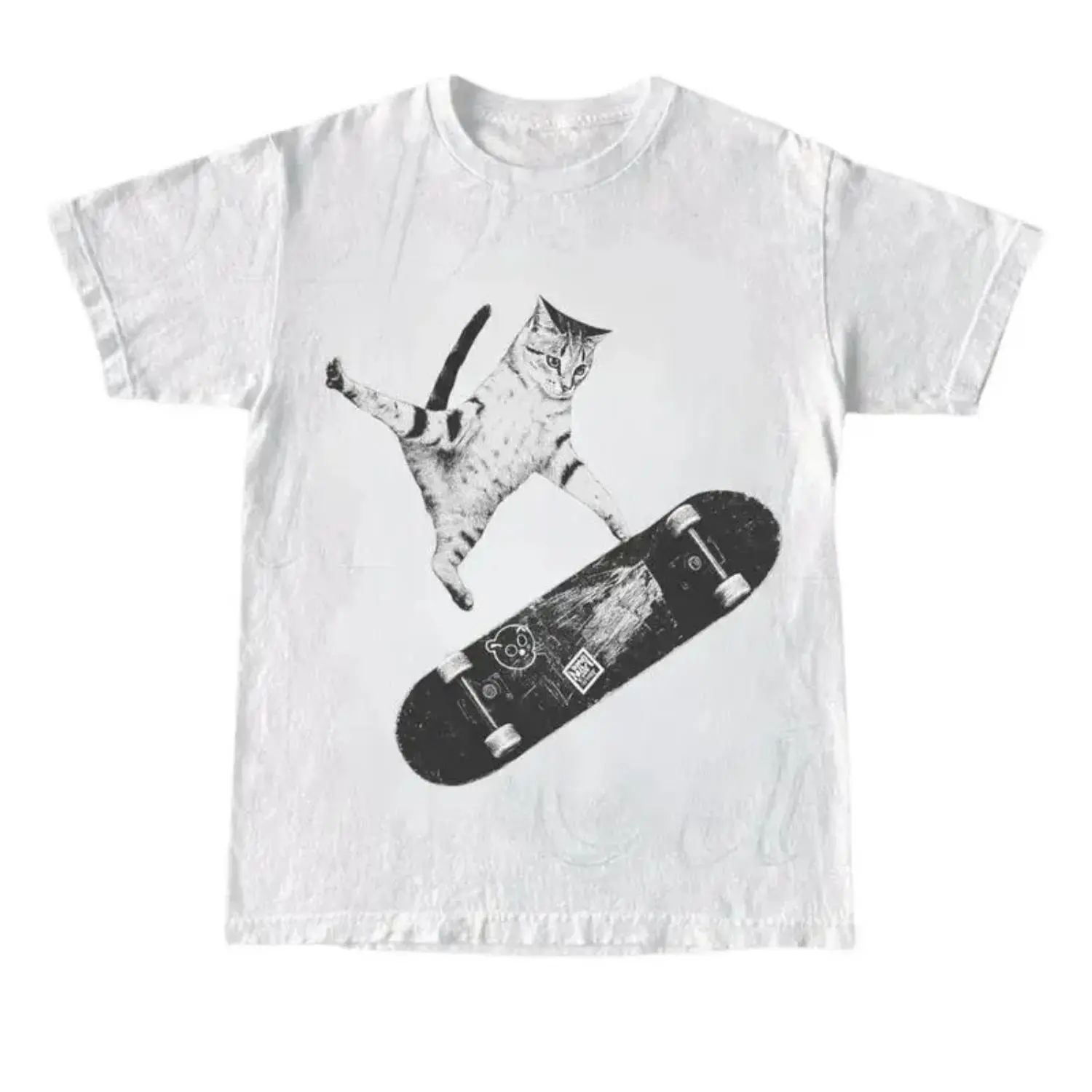 Vintage Emo Skater Style Cat Graphic T Shirt Casual Crewneck Fantasy Kitten Shirt Cute Unisex Streetwear Trendy T Shirts