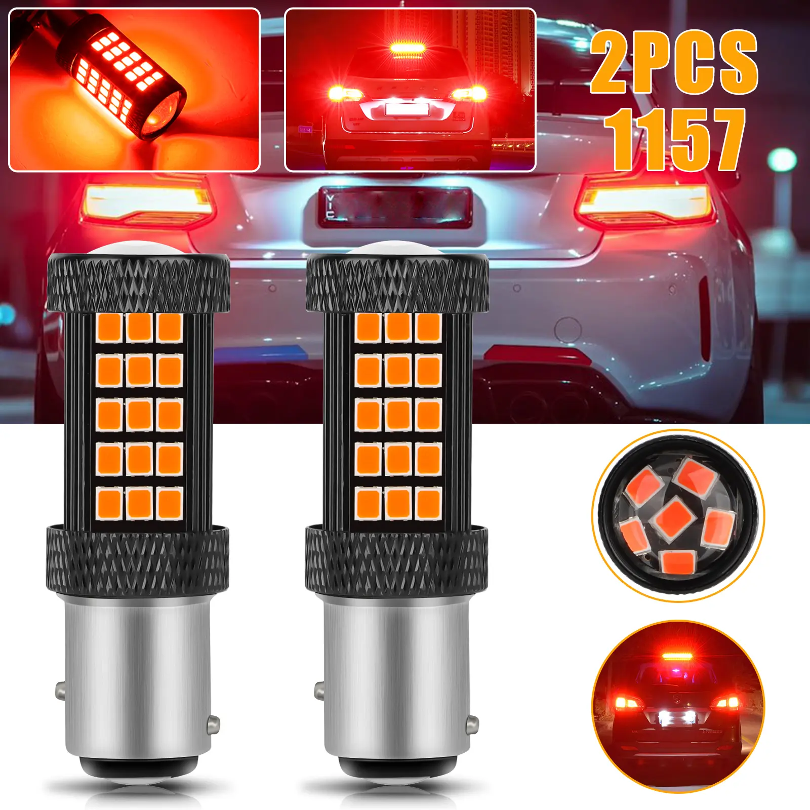 2PCS 1157 66LED Strobe Flashing Brake Light Bulb - Blinking Stop Tail Parking Light Bulbs,for Enhanced Visibility and Safety,for Car Motorcycles Carlights