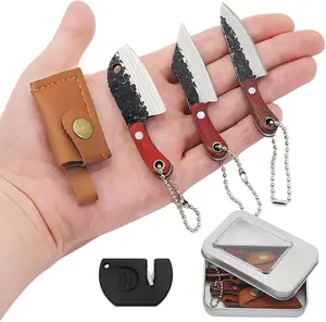 Mini Knife Set, Pocket Knife with Sharpener, Tiny knife Cleaver Keychain Tiny Things for Package Opener, Box Cutter, Letter Opener - Set of 3