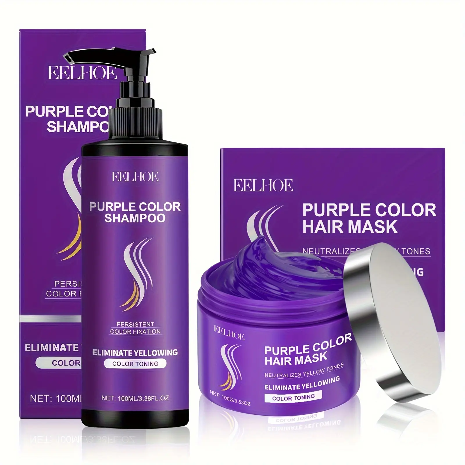 2-piece set of purple shampoo 3.38oz+100g purple conditioner, moisturizing and smooth, Conditioning hydrate shine, fluffy hair, daily hair care, suitable for all hair types, birthdays as a gift, Hair care products