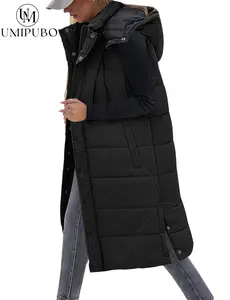 UMIPUBO Long Puffer Vest Women Quilted Down Jackets Sleeveless Puffy Vest Zip Up Winter Coats Fall Outerwear