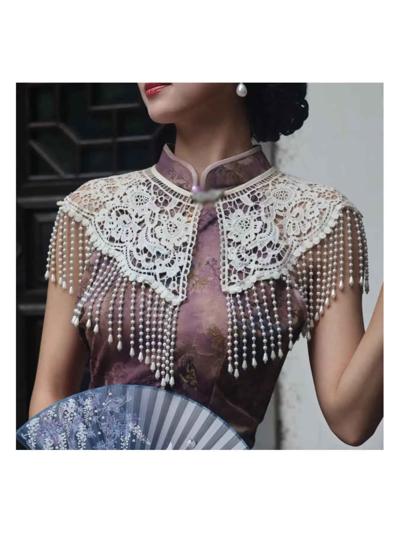 Elegant Handmade Beaded Shawl, Vintage Embroidered Hooded Cape, Luxurious Pearl Fringe Vest, Party Cocktail Dress Up, Party Costume Accessories, Womenswear, Chic, Lady