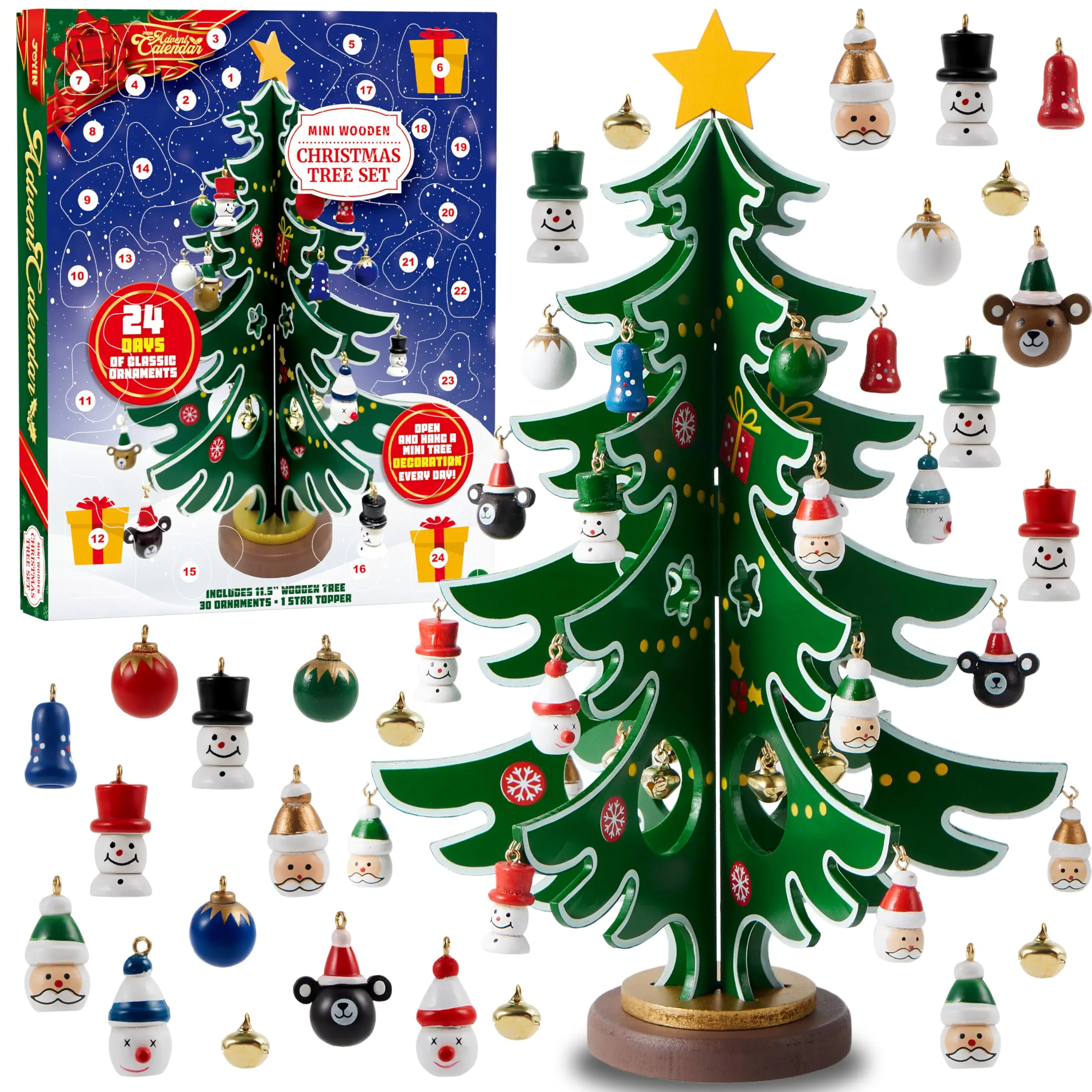 2026 Christmas Advent Calendar, 24 Days Countdown Calendar with Christmas Tree 24 PCS Ornaments for Boys Girls & Kids Party Favors, Classroom Prizes Xmas Gift, Xmas Tree Countdown