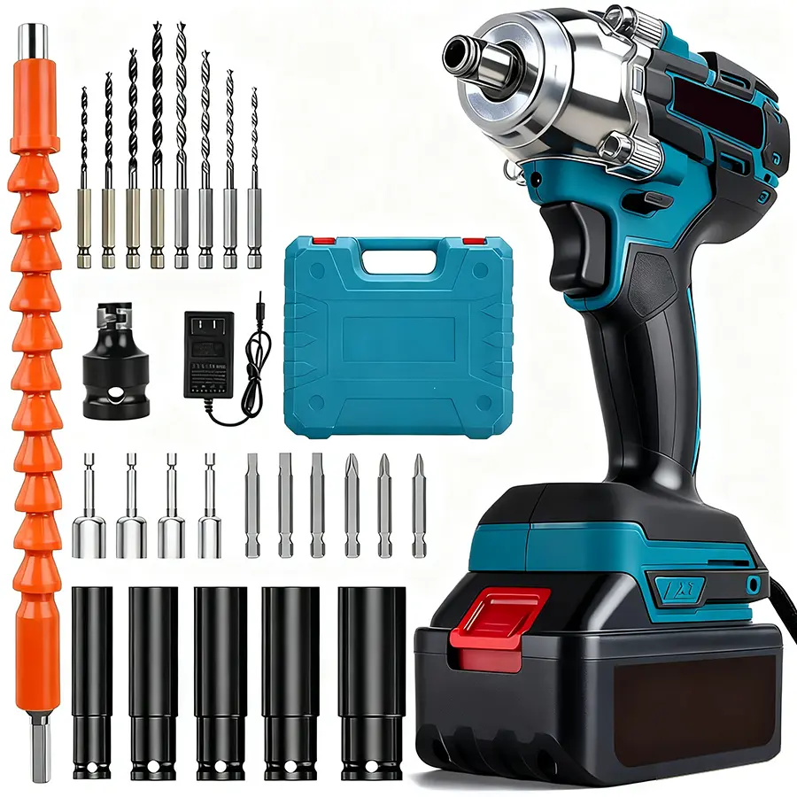 36V Cordless 1/2-inch Brushless Impact Wrench with 500N.m Max Torque, 2* 3000mAh, Charger, 5 Sockets - Electric Impact Wrench for Car and Home Use, Power Impact Driver
