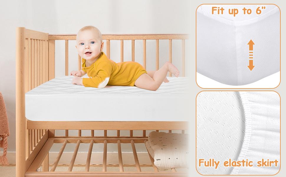 Yoofoss Waterproof Crib Mattress Protector 2 Pack, Quilted Crib Mattress Pad Cover Ultra Soft and Breathable, Machine Washable Toddler Mattress Protector for Standard Baby Crib Size 52''x28''