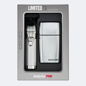 BaBylissPRO LimitedFX Silver Trimmer & Double-Foil Shaver Gift Set – Professional Cordless Grooming Kit | JCAVES USA