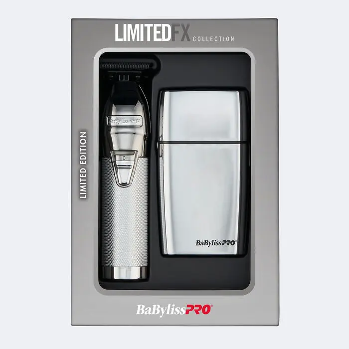 BaBylissPRO LimitedFX Silver Trimmer & Double-Foil Shaver Gift Set – Professional Cordless Grooming Kit | JCAVES USA