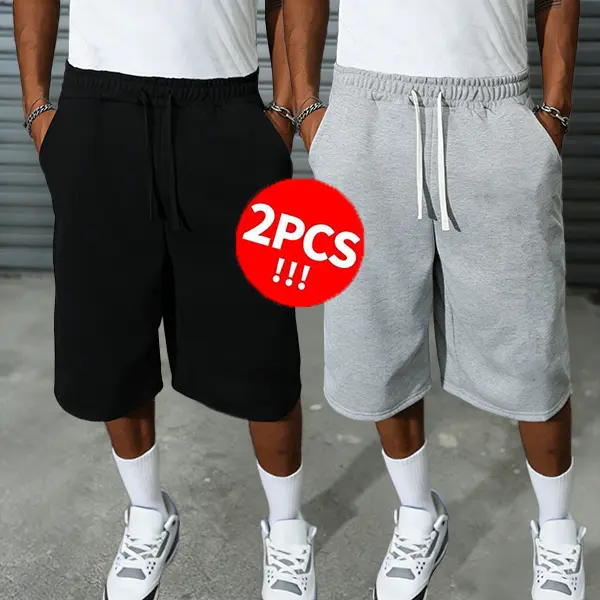 2-Pack Men’s Athletic Shorts – Summer Loose Straight-Leg Bermuda Casual Sweatpants, Trendy Versatile Pants for Men