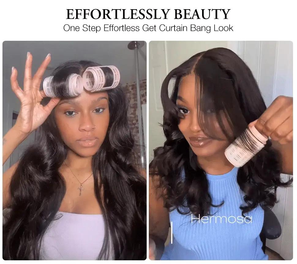 Curtain Bangs Body Wave Human Hair Wig 220% Density 13x4 8x5 HD Lace Front Wigs with Pre Bleached Knots #tiktokshopblackfriday