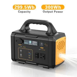 High Power 300W Solar Power Charger, 299.5Wh Rechargeable Battery Station with AC Outlet, USB Ports, USB-C Output, Flashlight for Camping, Home Emergency (100W Solar Panel Optional)