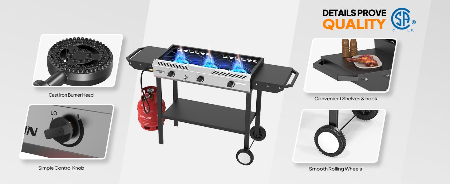 ROVSUN 2/3 Burner Outdoor Propane Gas Stove with Auto-ignition, Regulator & Side Shelves, 150,000/225,000 BTU Powerful Stand Cooker for Backyard Patio Cooking Home Brewing Canning Turkey Frying SpringStatements