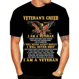 Veteran's Creed Graphic T-Shirt - Men's Casual  Knit Fabric Tee with Patriotic Warrior Design,  Crew Neck,  Slight Stretch,  Regular Fit with Bold Alphabetic Motif