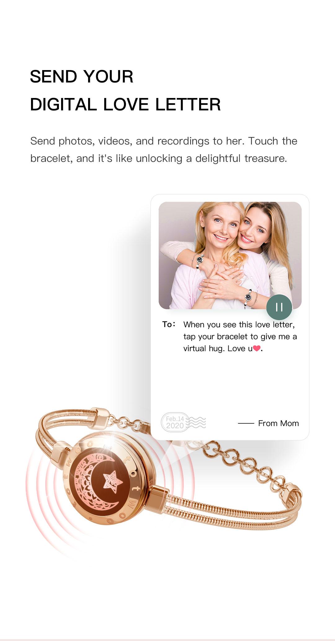 TOTWOO Long Distance Touch Bracelets for Couples, Light Up & Vibration Smart Bracelets for Love, Leather Fashion Jewelry with One-to-One Bluetooth App Pairing, Non Tarnish Fashionable Bangle Gift Jewelry for Women & Men