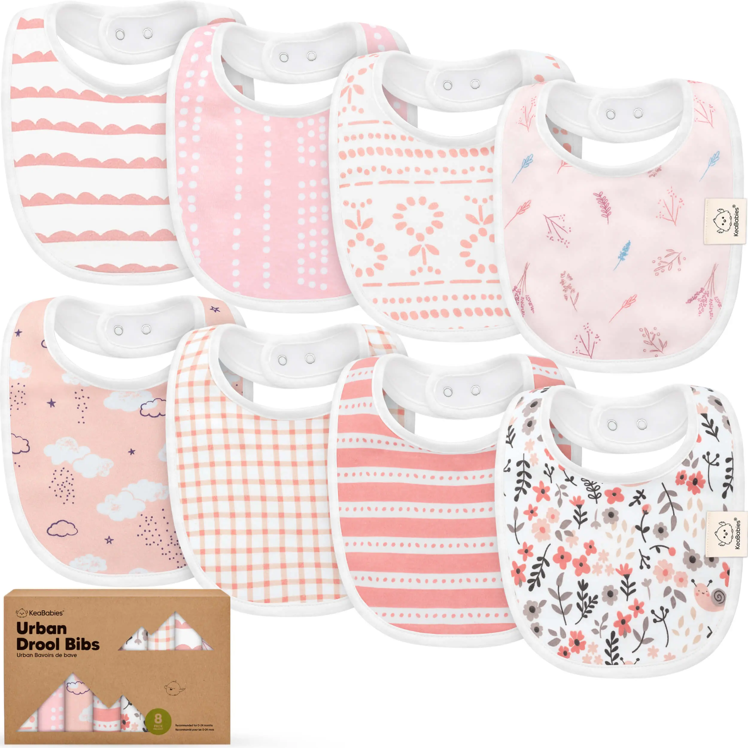 KeaBabies 8-Pack Organic Baby Bibs for Drooling and Teething - Soft Cotton Bibs for Baby Girl, Boy, Extra Absorbent, Easy to Clean & Put On for Toddler, Newborn, Infant 0-24 Months