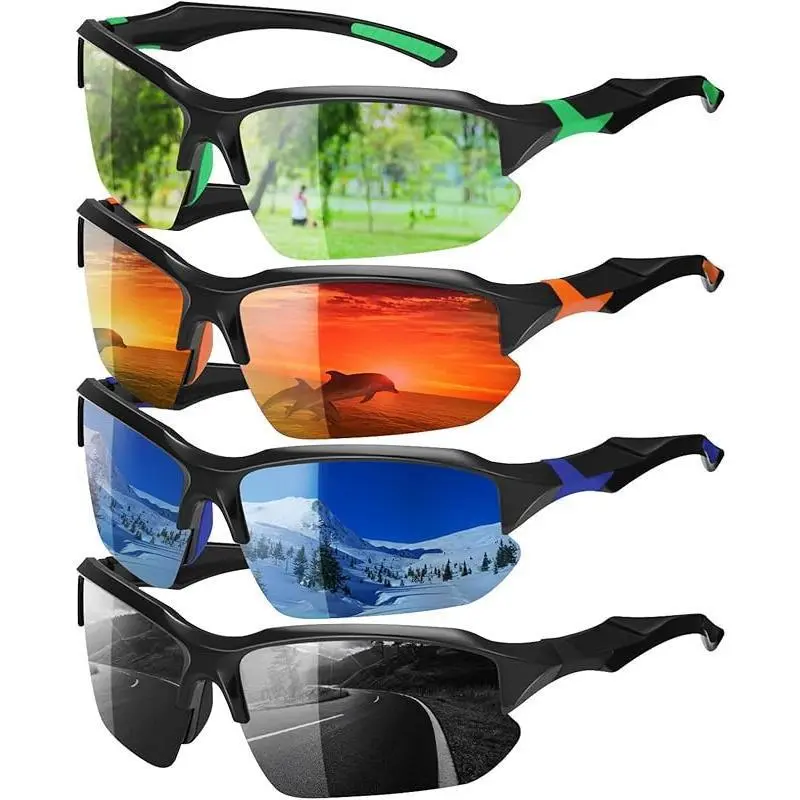4 pairs of polarized sports sunglasses, unisex, UV-proof lightweight half-frame sunglasses, suitable for outdoor cycling, motorcycle, driving, fishing, snow anti-glare and other uses