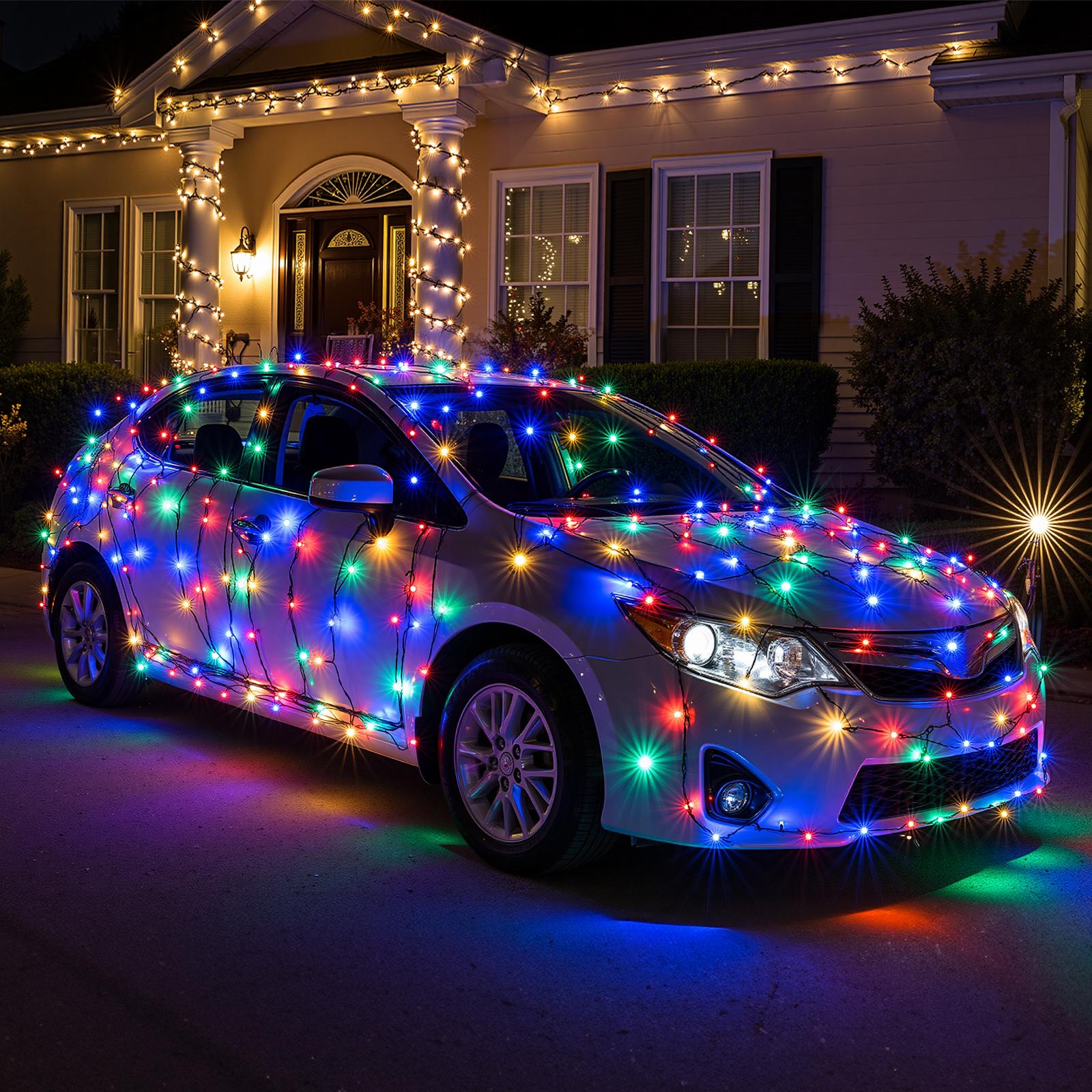 Brightown 410FT 1200 LED Car String Lights Multicolor Green Wire Cigarette Plug Cool Lighting Source Not Prone to Hot for Vehicle Decoration,Halloween Christmas Car