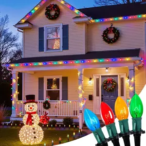 Christmas Pathway Lights Outdoor, 102.8 Ft Driveway Christmas Lights with 80 Multicolor Bulbs and Stakes, Connectable Outdoor Decorations Yard Walkway Sidewalk Holiday, Multicolor