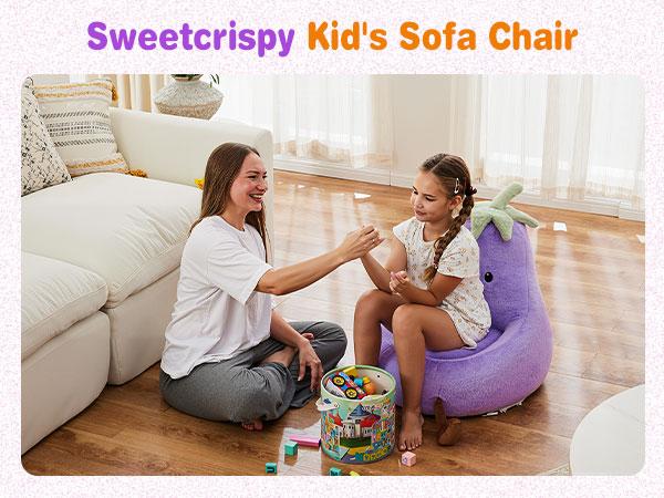 Bean Bag Chair, Cute Eggplant Shaped Toddler Sofa with Memory Foam
