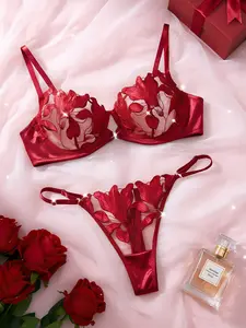 Red Floral Embroidery Lingerie Set | Super Romantic & Sexy