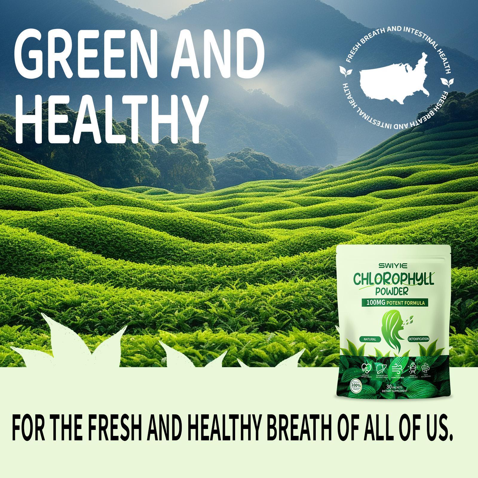 SWIYIE-Chlorophyll Stick Packs: Remove bad breath Vegetarian Detox and Digestive Support, Gut and Skin Health, Natural Energy Booster 30Packets