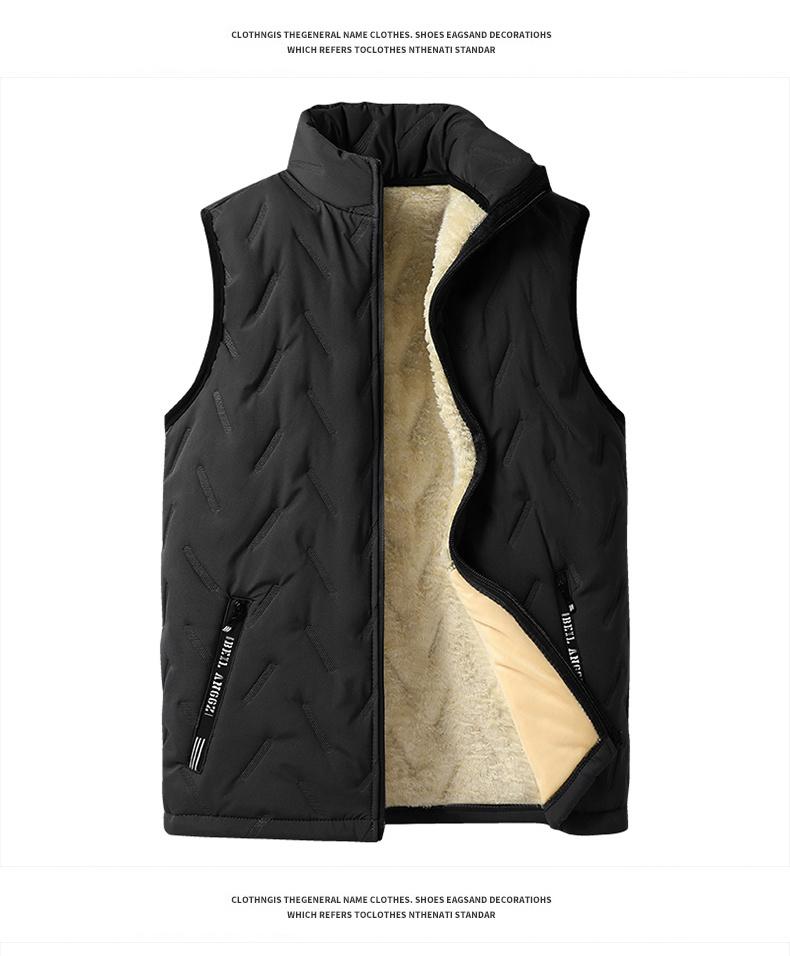 Men's Three-Piece Set Jacket Vest Cotton Pants Ultrasonic Fleece Warm Stand Collar Winter Coat for Dad SpringStatements