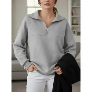 Women's Loose Zipper Pullover Sweater, Casual Fall & Winter Clothing, Teacher, Daily Wear, School Apparel, 1-4 Pieces Set
