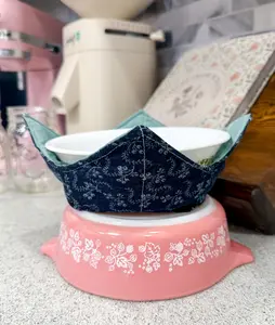 Navy Leaf Reversible Fabric Bowl Cozy 8"