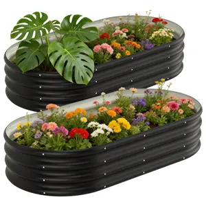 4x2x1ft(2 Pack) Galvanized Raised Garden Bed,Outdoor Planter Box Metal Patio Kit Planting Bed for Vegetables Flowers Herb,Black