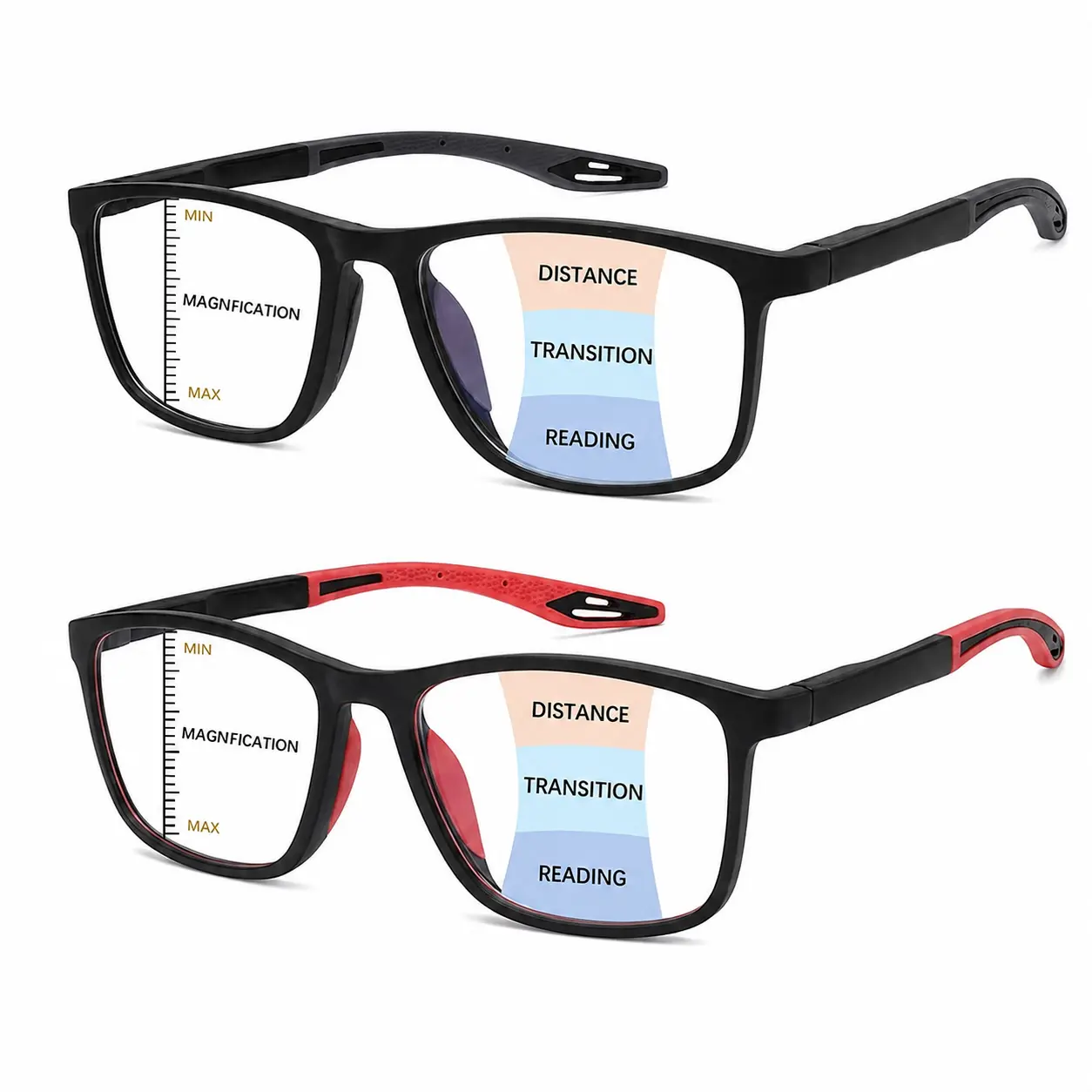 2-Pack Progressive Multifocal Readers for Women & Men, Blue Light Filtering Reading Glasses, HD Clear Vision Oversized Eyeglasses for Computer, Phone & Daily Use