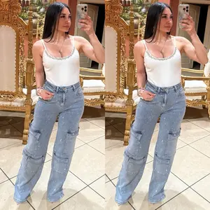 Lizeth Rhinestone Cargo Jeans