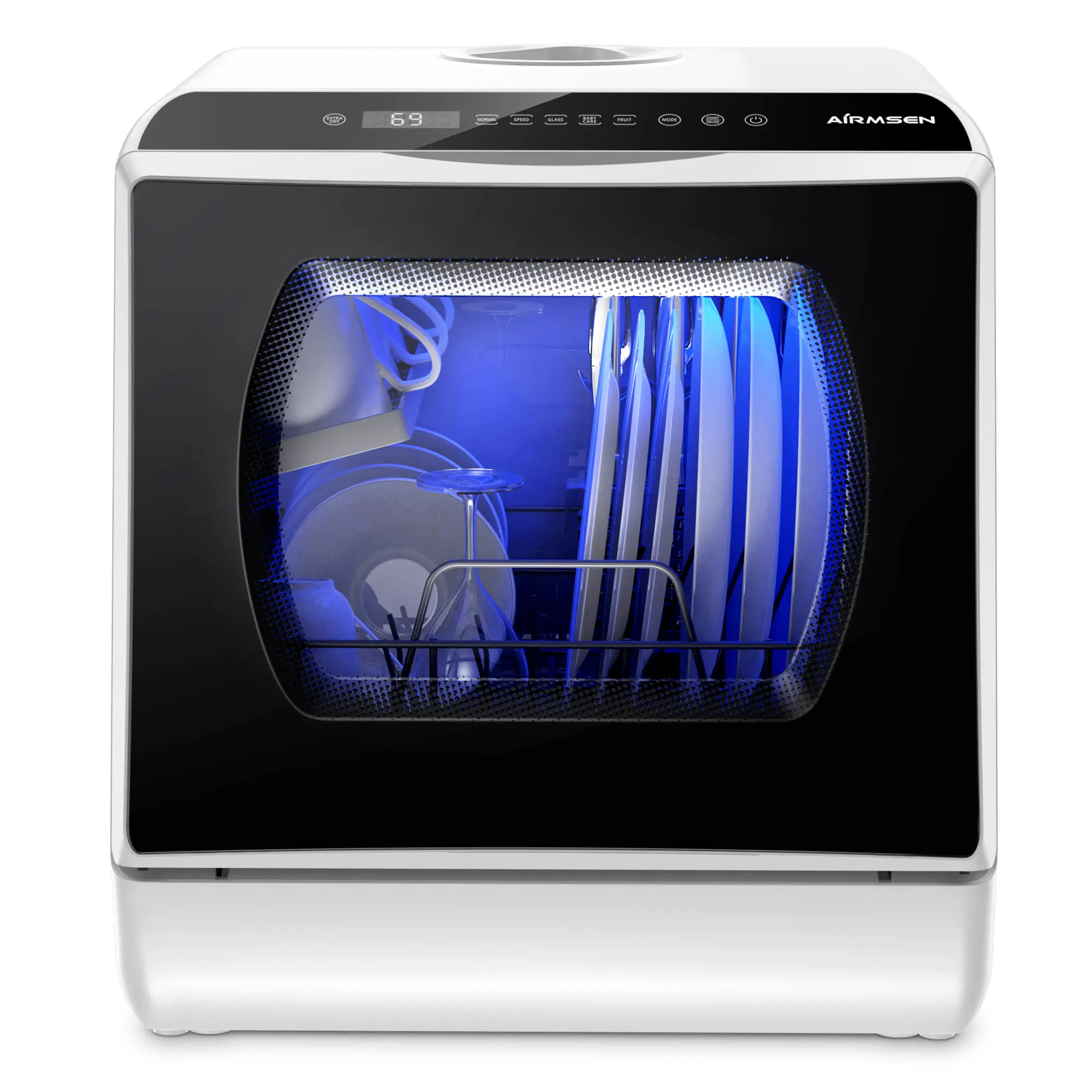 AIRMSEN Multi-functional Portable Countertop Dishwasher - Household Appliances with 5 Wash Programs, 5L Water Tank, Double-Glazed Door, 12" Plate Fit, No Hook-Up Required for Homes, Caravans