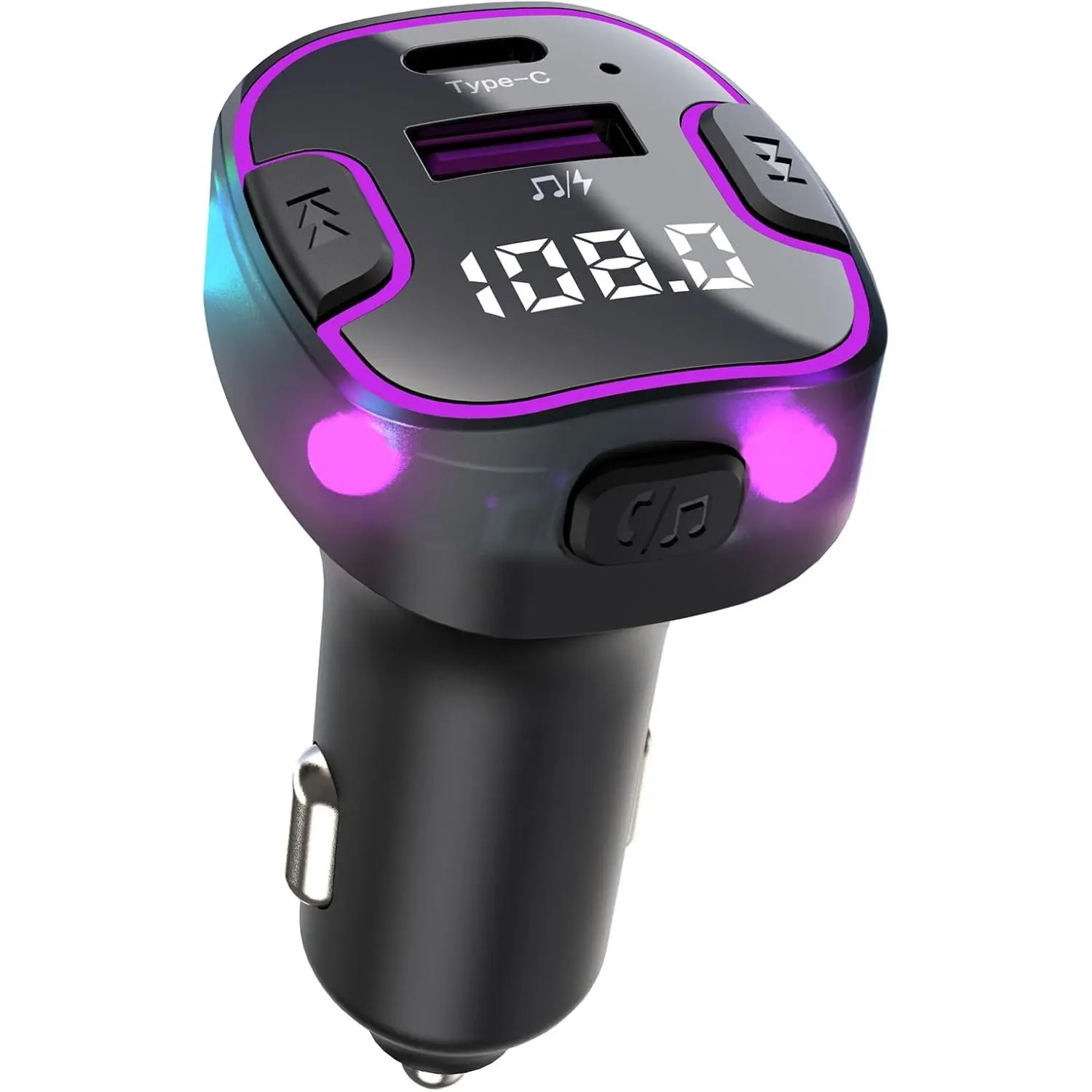 Bluetooth 5.3 Car FM Transmitter - Universal Fit Aftermarket Car Stereo FM Transmitter, Fast Charger with PD & QC3.0 Smart Charging, Hands-Free Calling, USB Flash Drive Support, Colorful Ambient Lighting, Navigation Assistance, Intelligent Protection