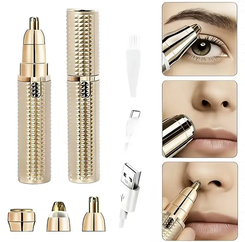 3-in-1 Facial & Eyebrow Hair Trimmer, Facial Hair Removal Device, Electric Eyebrow Trimmer with 3 Replacement Heads The Perfect Gift for Women, Stainless Steel, Compact Tool, Facial Areas