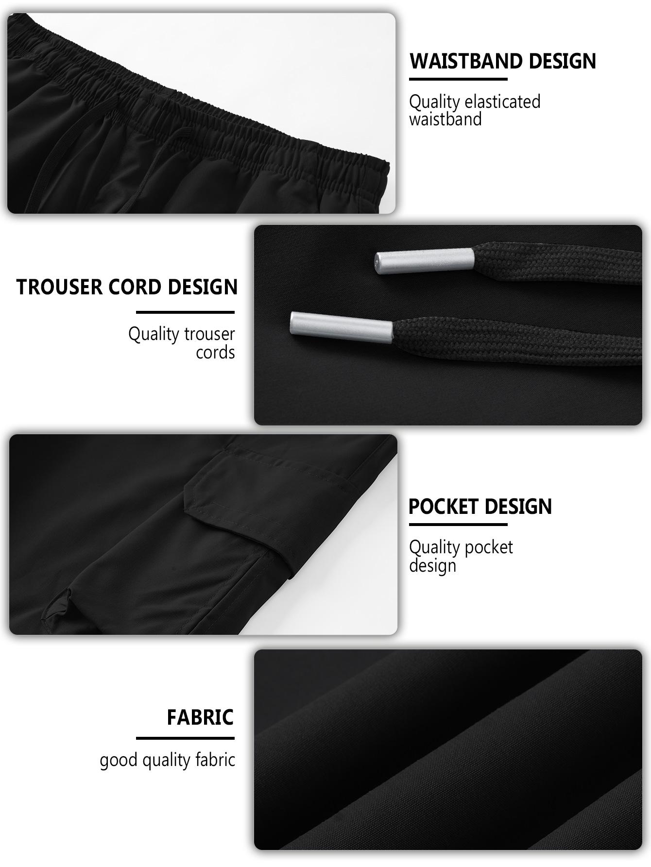 CCCMAI Men's Plain Drawstring Waist Cargo Pants, Casual Pocket Design Trousers for Daily Wear, Streetwear Men's Bottoms for All Seasons Menswear