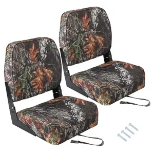 2 Pack Boat Seats Low Back,Stainless Steel Screws Included,With Thickened Sponge Padding and Hinge for Sightseeing Boat,Speedboat, Canoe，Camo