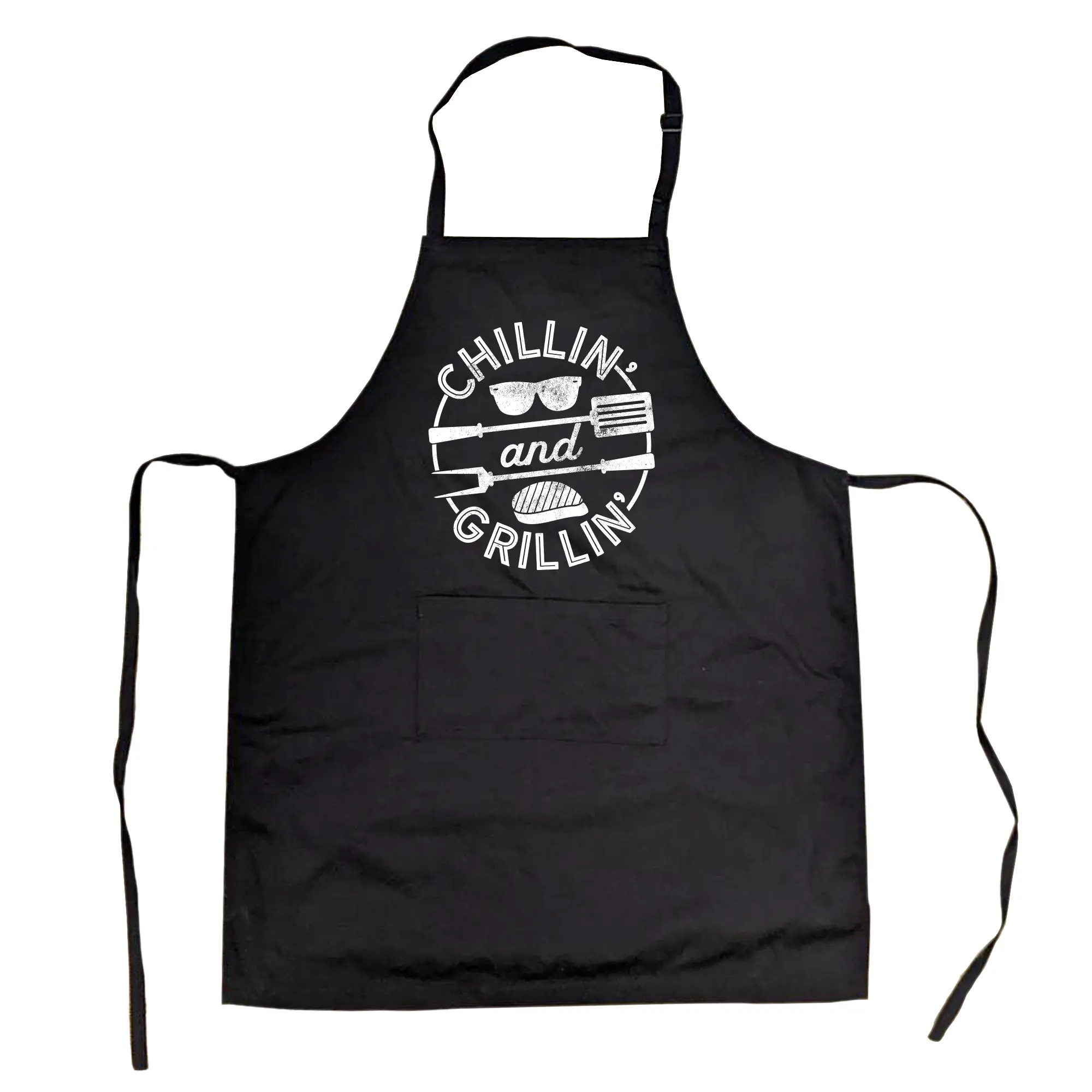 Cookout Apron Chillin and Grillin Cool Fathers Day Cooking Gift for Dad Funny Aprons Adjustable Household Items Graphic Print Funny Food Cover Grilling Apparel for Men Black