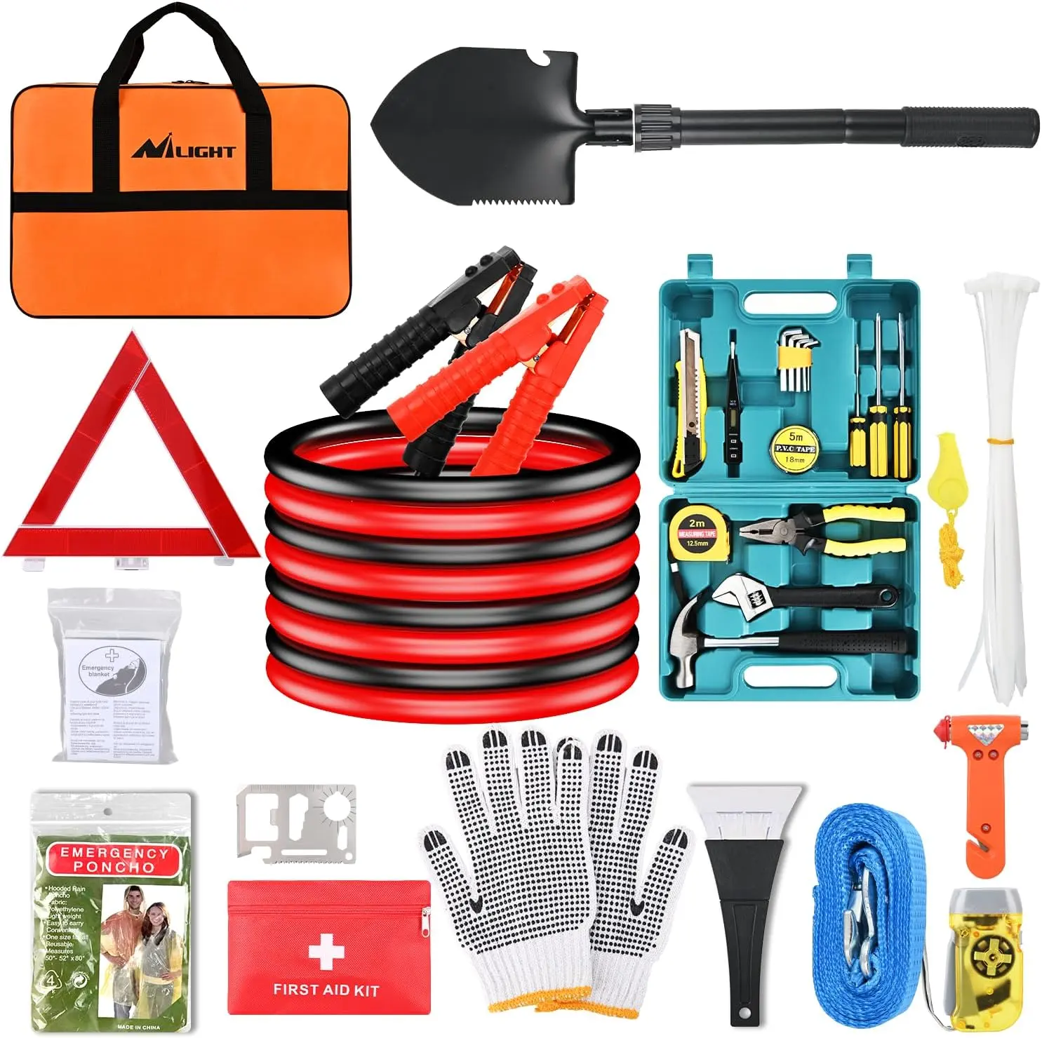 Nilight Car Emergency Kit - 6 Ga 8-ft CCA Leads Jumper Cables, Air Compressor, Tire Patch Repair Kit, First Aid Supplies, Alligator Connectors, Car Repair Tool Set for Hiking, Outdoor, Cycling (Father’s Day Gift for Trucks, SUVs, RVs), 8-Foot