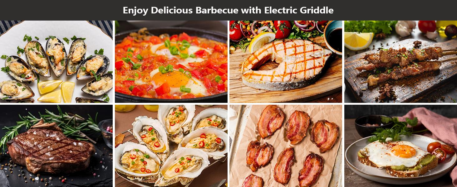 Pukomc Electric Smokeless Indoor Grill 1500W Non-Stick Cooking Removable Plate with Temperature Control & 3 Mini Raclette Pans Tabletop Griddle Multifunction