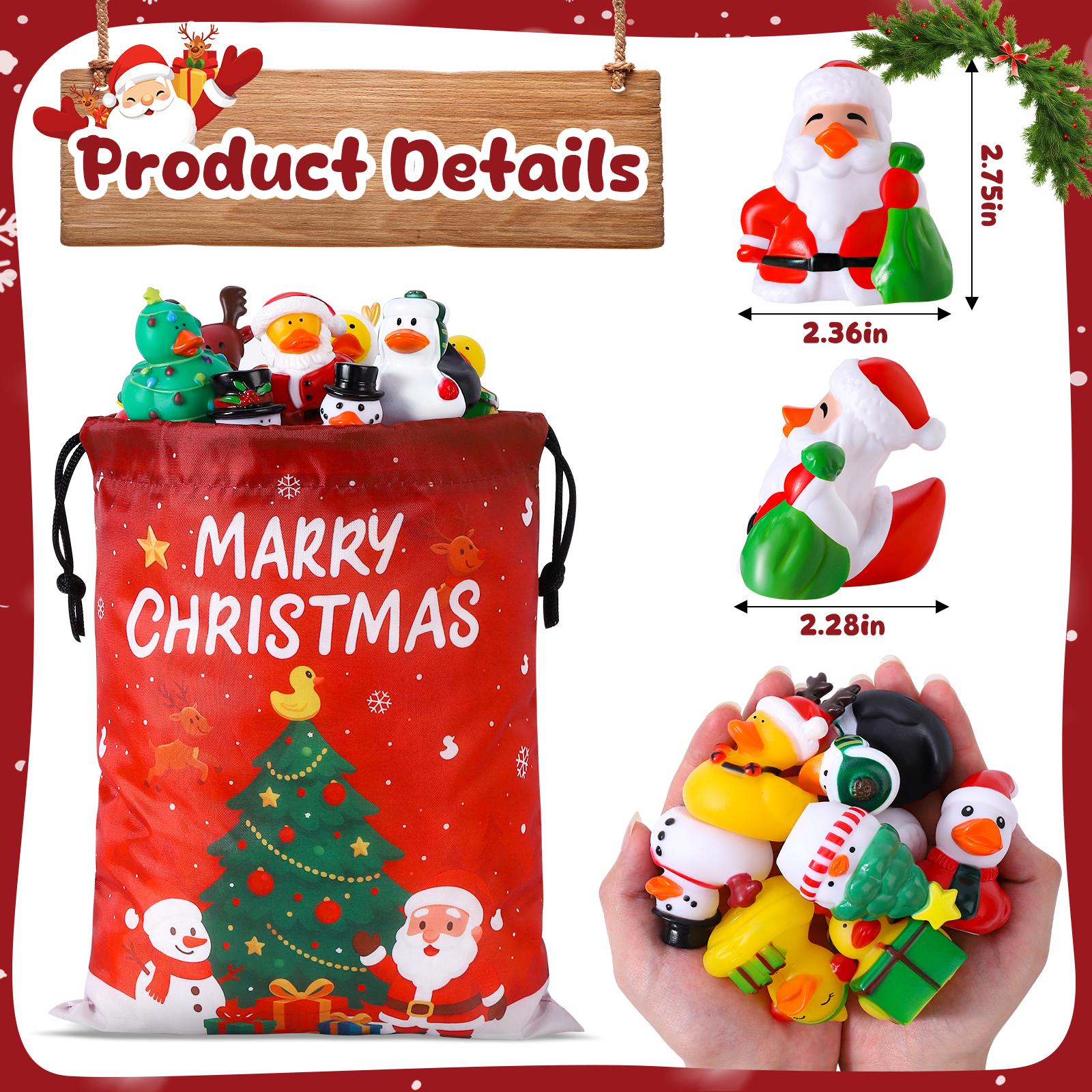 24 Pcs Christmas Rubber Ducks with Bag， 3.5 Inch Ducks for Ducking, Bath Toy Christmas Party Favors Gifts，Kids Goodie Bag Fillers Jeep Ducks for Girls Boys