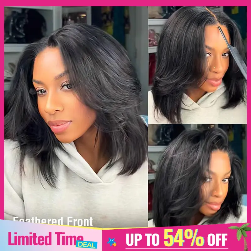 ISEE HAIR Wear Go 9x6 T-Part Layered Cut Bob Yaki Straight Wig Glueless Human Hair–Drawstring Lace Frontal Wig Pre-Cut & Pre-Bleached & Pre-Plucked Hairline & Deep Part Beginner Friendly Vacation Hair Summer Hairstyles#SummerWins#DealsForYouDays